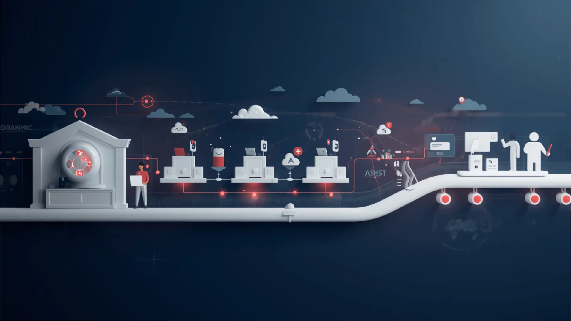 Structured business development workflow showing connected stages from prospecting to outreach and meeting booking with consistent operational flow