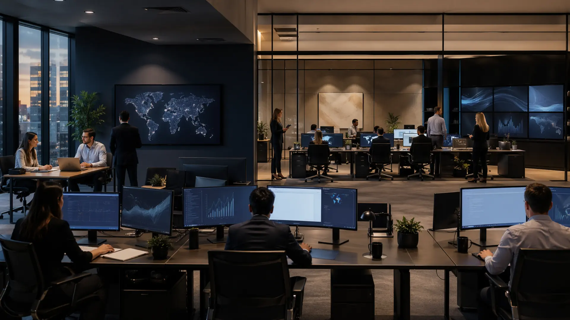 Business development environment showing structured workflows from prospecting to outreach and follow-up with consistent operational flow