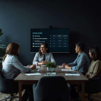 Sales leadership team aligning on priorities and evaluating process changes during a strategic meeting