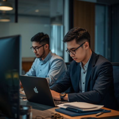 Professionals using AI prompts for writing, research, and analysis tasks in a modern workspace