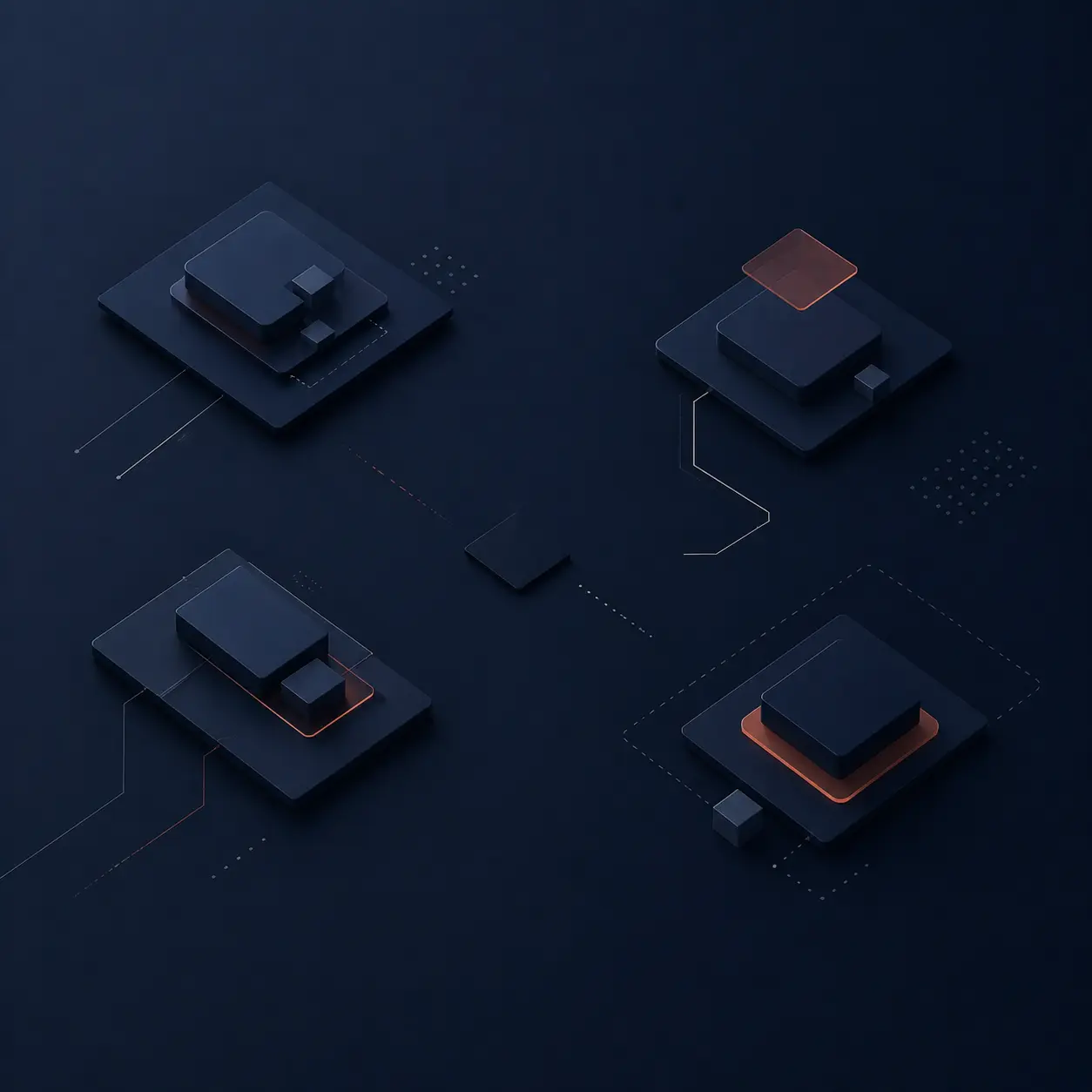Continuous and aligned business development workflow represented through connected elements on a dark background.